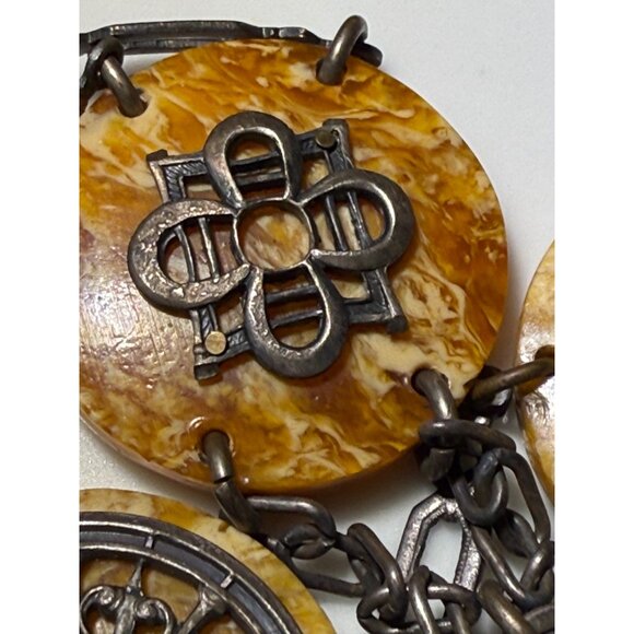 Antique 30's Celloid Circles Green Glass Silverplate women's Link Belt/Necklace - Picture 11 of 16